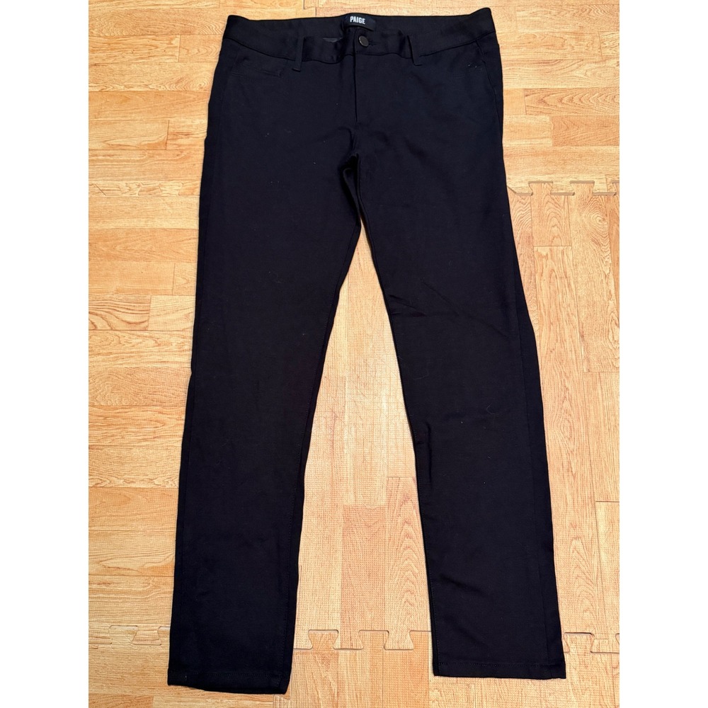 Paige Black Ponte Knit Slim Leg Trousers Size 32 Rayon Nylon Stretch Pants